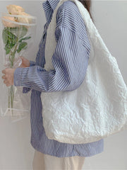 Versatile Fold Canvas Shopping Bag One Shoulder Schoolbag WOMEN