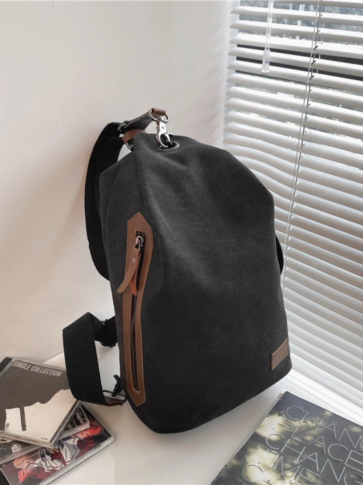 Foufurieux Canvas Sports Chest Bag Large Capacity Handbag Backpack
