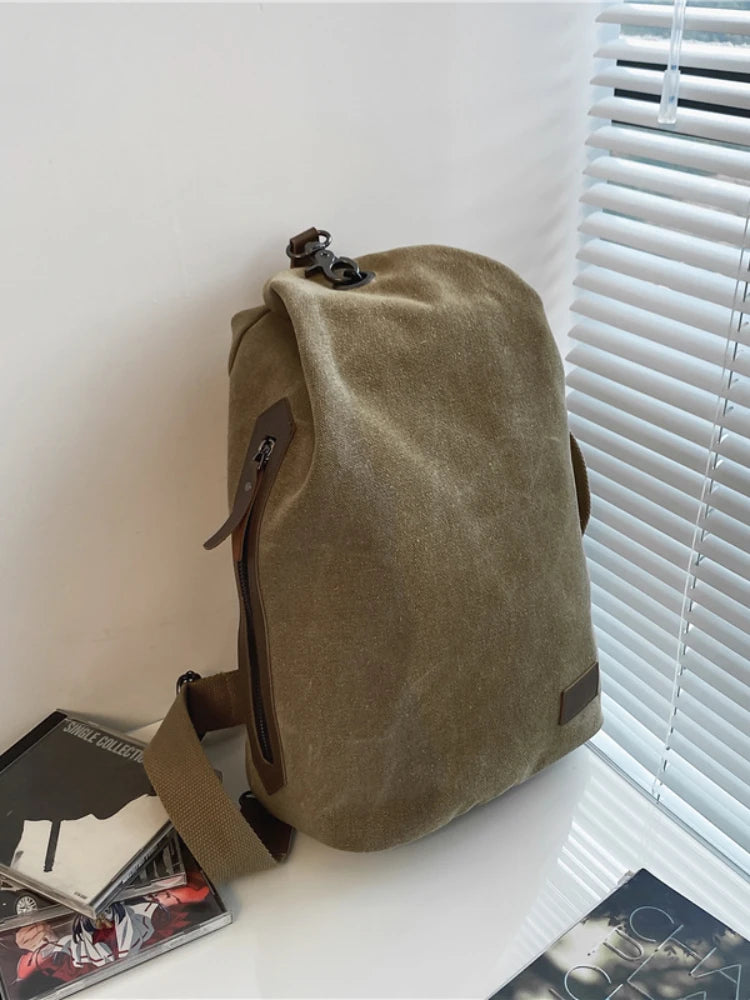 Foufurieux Canvas Sports Chest Bag Large Capacity Handbag Backpack