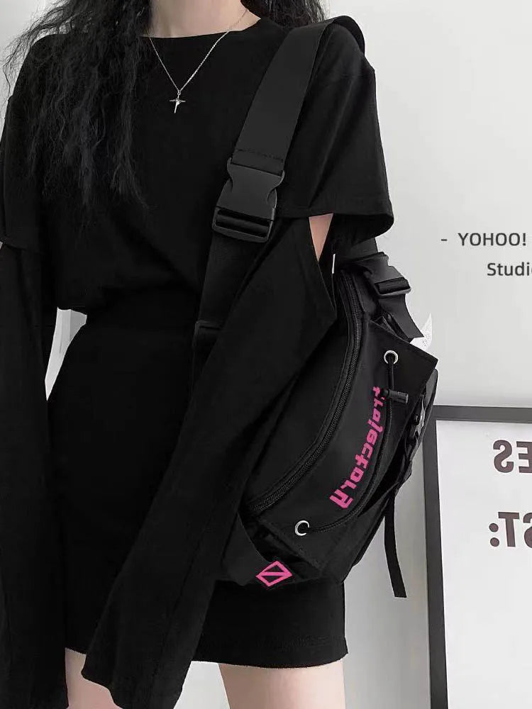 Foufurieux Waist Pack Letter Printed Chestbag Texture One Shoulder Crossb