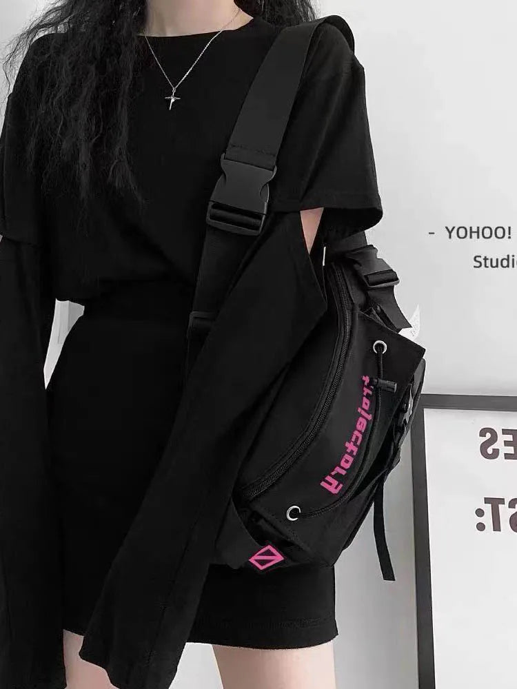 Foufurieux Waist Pack Letter Printed Chestbag Texture One Shoulder Crossb