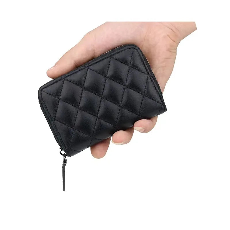 Four Seasons Lingge Zero Wallet PU Leather Zipper Clip