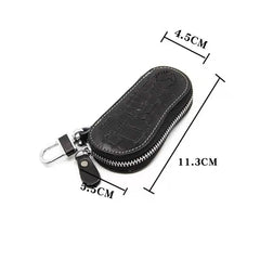 Classic Checkered Car Key Bag, PU Leather Zipper, Versatile Short Key Bag