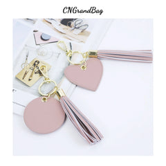 Saffiano Leather Fringe Heart Keychain Car Tassel Bag Wallet