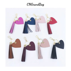 Saffiano Leather Fringe Heart Keychain Car Tassel Bag Wallet