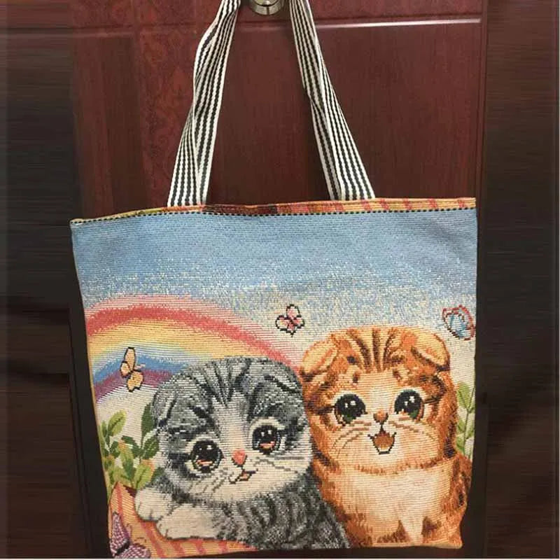 Striped Canvas Tote Beach Bag for Women - Large Shoulder Handbag