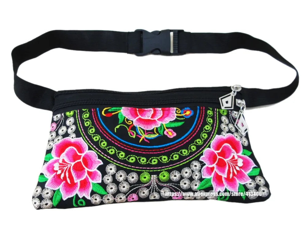 Vintage Hmong Ethnic Waist Bag Embroidery Waist Pack Bags