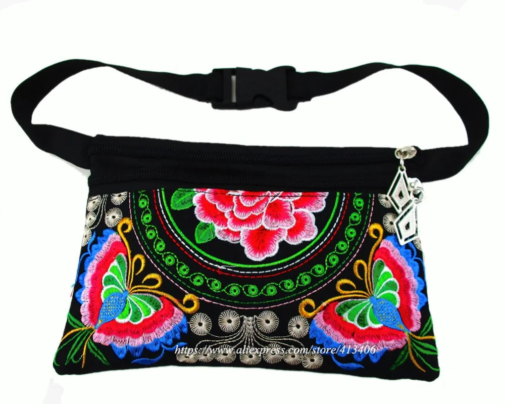 Vintage Hmong Tribal Ethnic Embroidery Waist Bags Women Waist Pack Bags