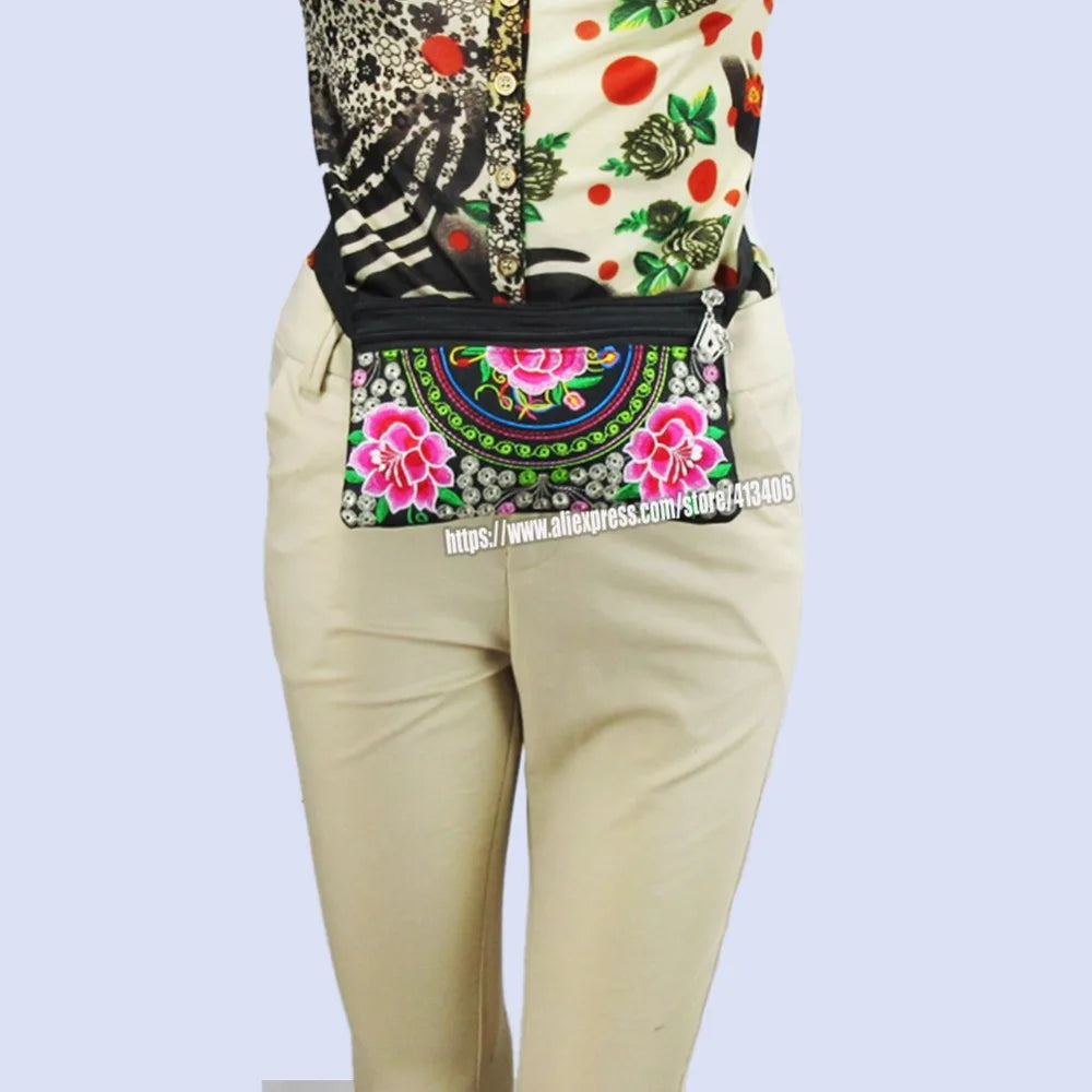 Vintage Hmong Ethnic Waist Bag Embroidery Waist Pack Bags