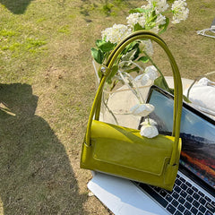 French Avocado Green Shoulder Bags for Women PU Leather Handbags Underarm