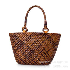 French Casual Tote Purse Leather Hand-Woven Handbag