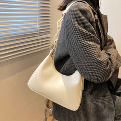 French Glossy Patent Leather Underarm Bag For Women