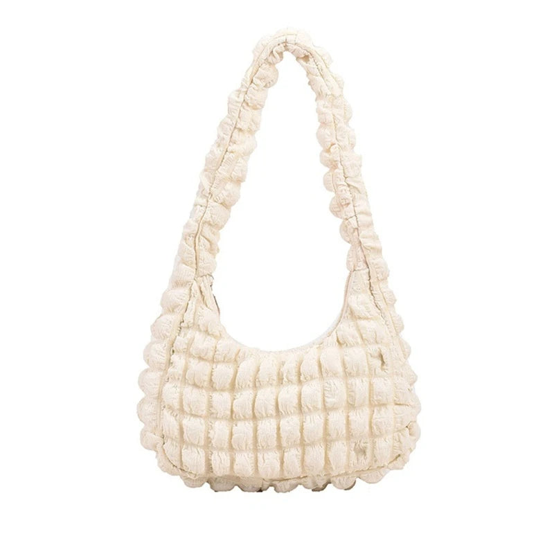 French Pleated Small Square Underarm Bag Women Casual Solid Zipper Handbag