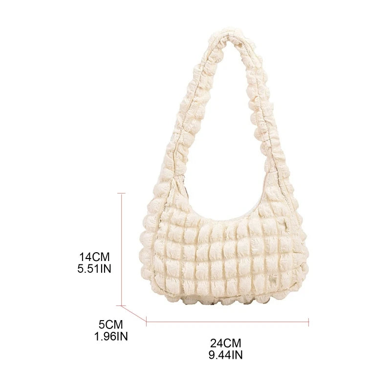 French Pleated Small Square Underarm Bag Women Casual Solid Zipper Handbag