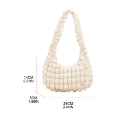 French Pleated Small Square Underarm Bag Women Casual Solid Zipper Handbag