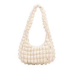 French Pleated Small Square Underarm Bag Women Casual Solid Zipper Handbag
