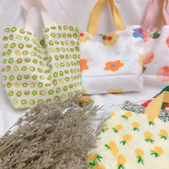 Canvas Bag Women's Hand Bag Cotton Linen Mummy Bag Mini Flower Double Sided