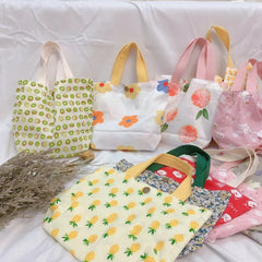 Canvas Bag Women's Hand Bag Cotton Linen Mummy Bag Mini Flower Double Sided