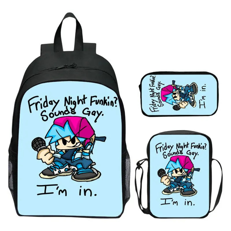 Friday Night Funkin Backpack 3 Pcs/set with Pencil Case Crossbody Bags