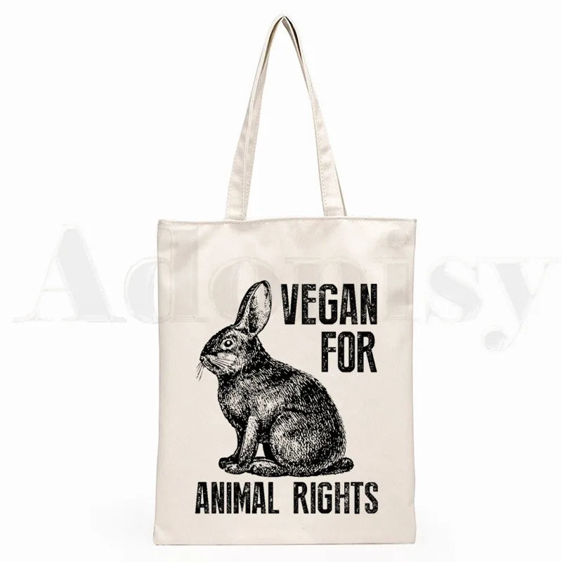Vegan Cartoon Print Shopping Bags Girls Hand Bag