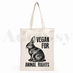 Vegan Cartoon Print Shopping Bags Girls Hand Bag