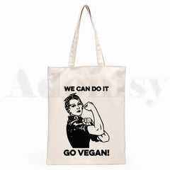 Vegan Cartoon Print Shopping Bags Girls Hand Bag
