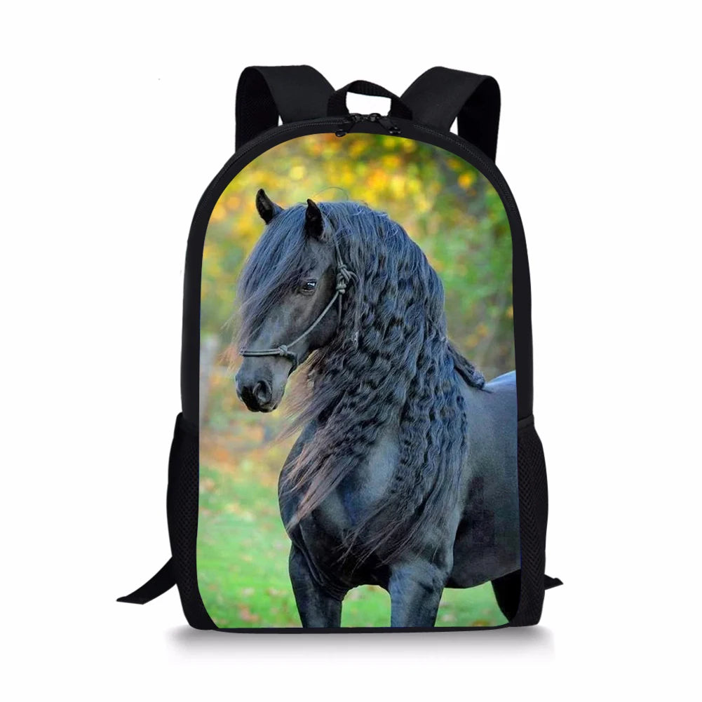 Friesian Horse Print School Backpack for Teens Girls Boys Daypack