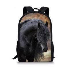Friesian Horse Print School Backpack for Teens Girls Boys Daypack