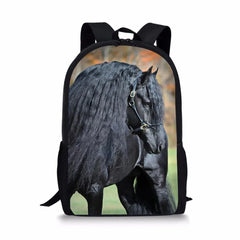 Friesian Horse Print School Backpack for Teens Girls Boys Daypack