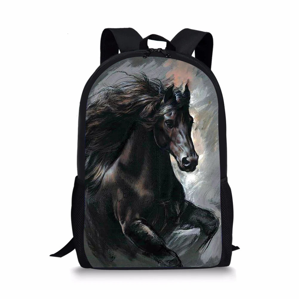 Friesian Horse Print School Backpack for Teens Girls Boys Daypack