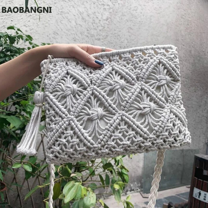 Fringed Hand Bag Messenger Bag Cotton Rope