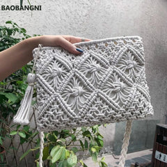 Fringed Hand Bag Messenger Bag Cotton Rope