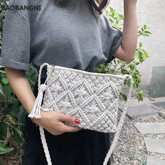 Fringed Hand Bag Messenger Bag Cotton Rope