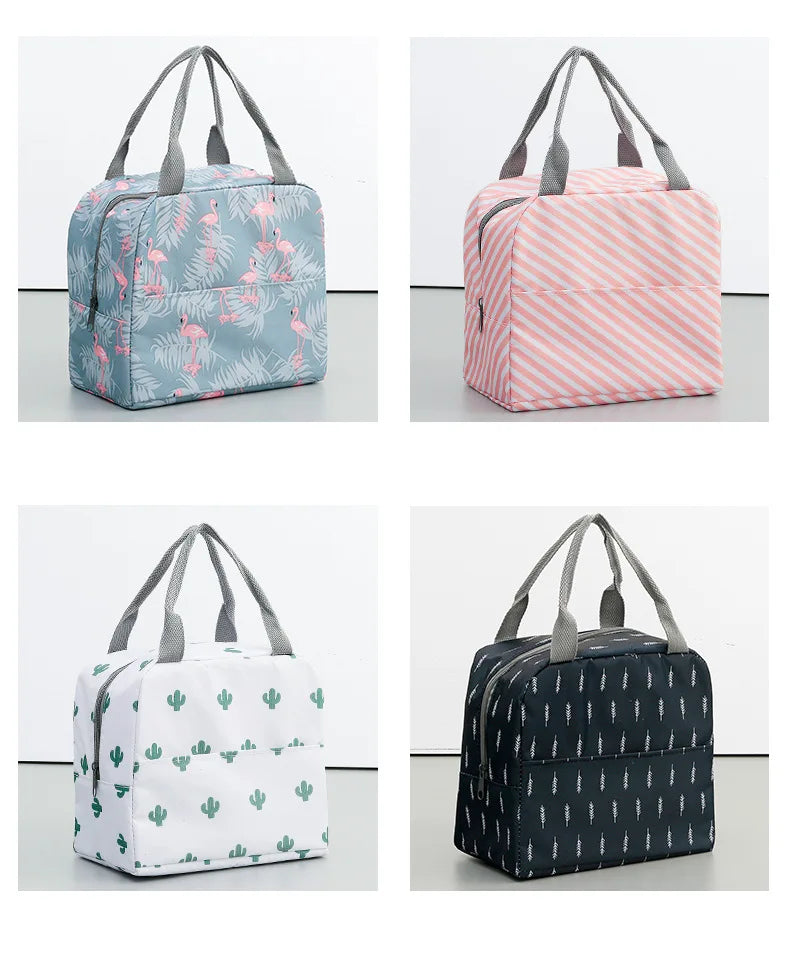 Functional Pattern Cooler Lunch Box Insulated Canvas Lunch Bag