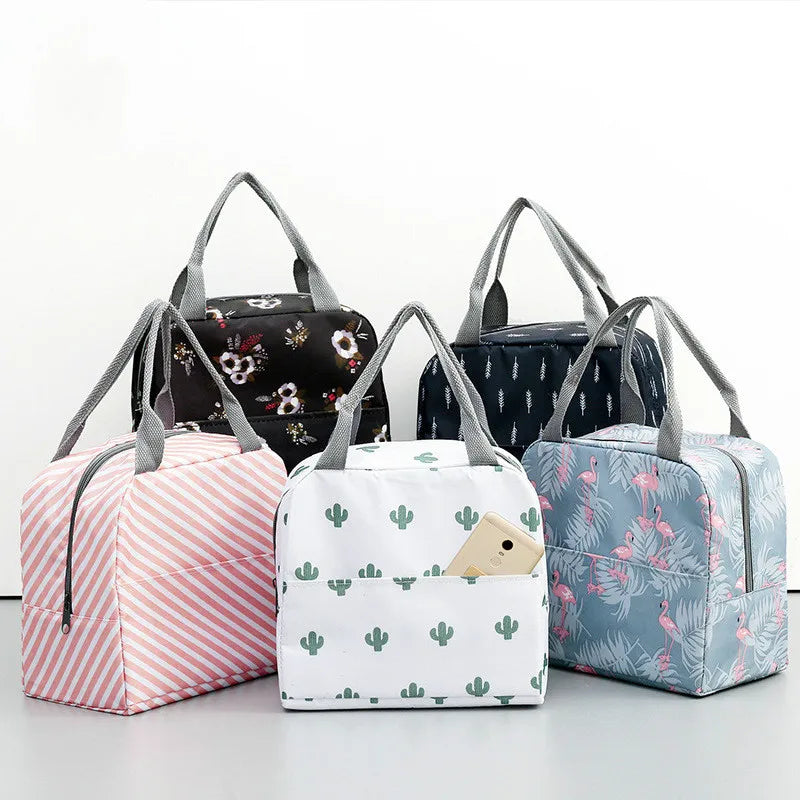 Functional Pattern Cooler Lunch Box Insulated Canvas Lunch Bag