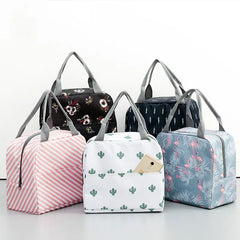 Functional Pattern Cooler Lunch Box Insulated Canvas Lunch Bag