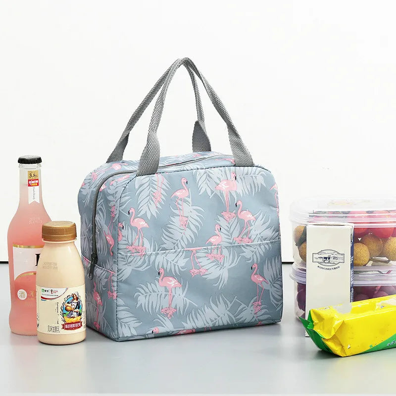 Functional Pattern Cooler Lunch Box Insulated Canvas Lunch Bag