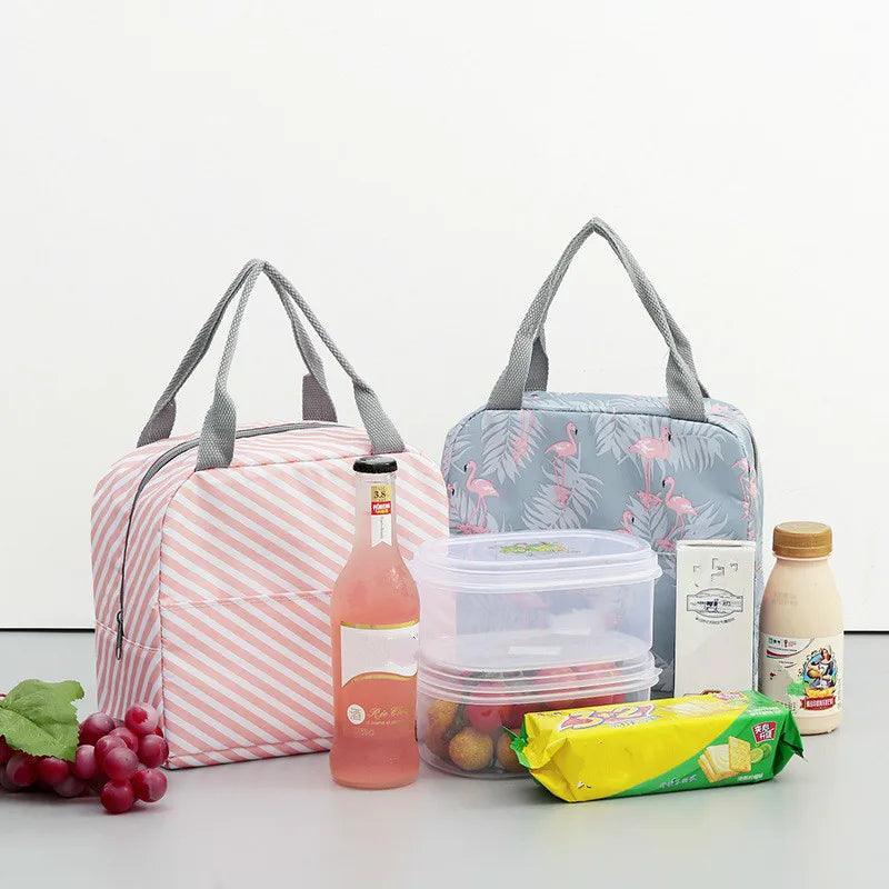 Functional Pattern Cooler Lunch Box Insulated Canvas Lunch Bag