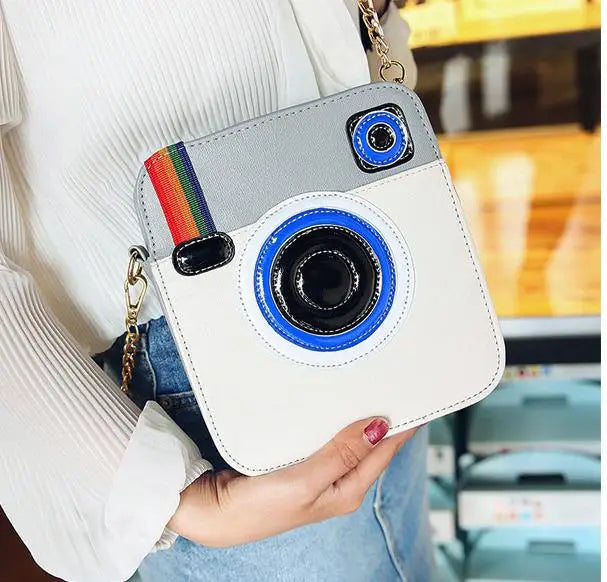 Funny Camera Flap Bag PU Leather Shoulder Messenger Crossbody Clutch Purse