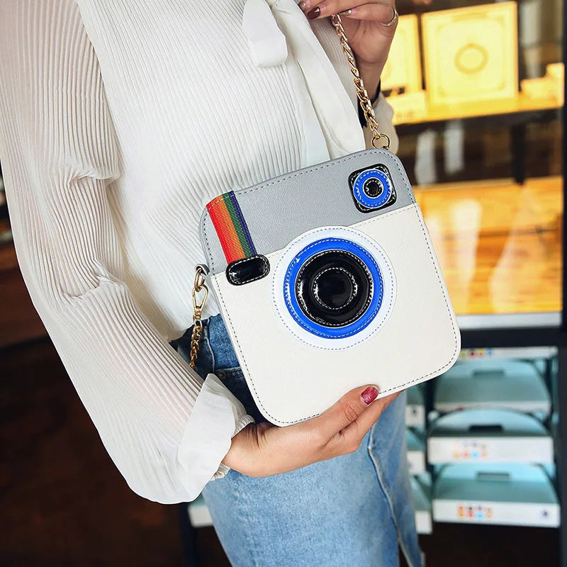 Funny Camera Flap Bag PU Leather Shoulder Messenger Crossbody Clutch Purse