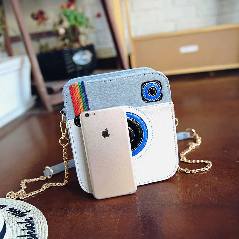 Funny Camera Flap Bag PU Leather Shoulder Messenger Crossbody Clutch Purse