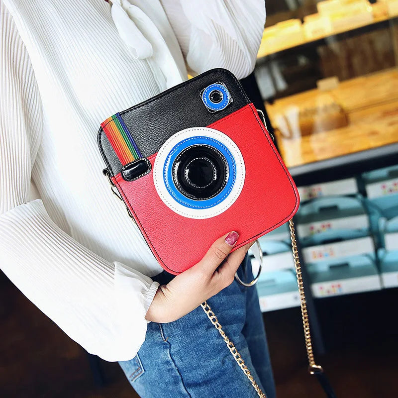 Funny Camera Flap Bag PU Leather Shoulder Messenger Crossbody Clutch Purse