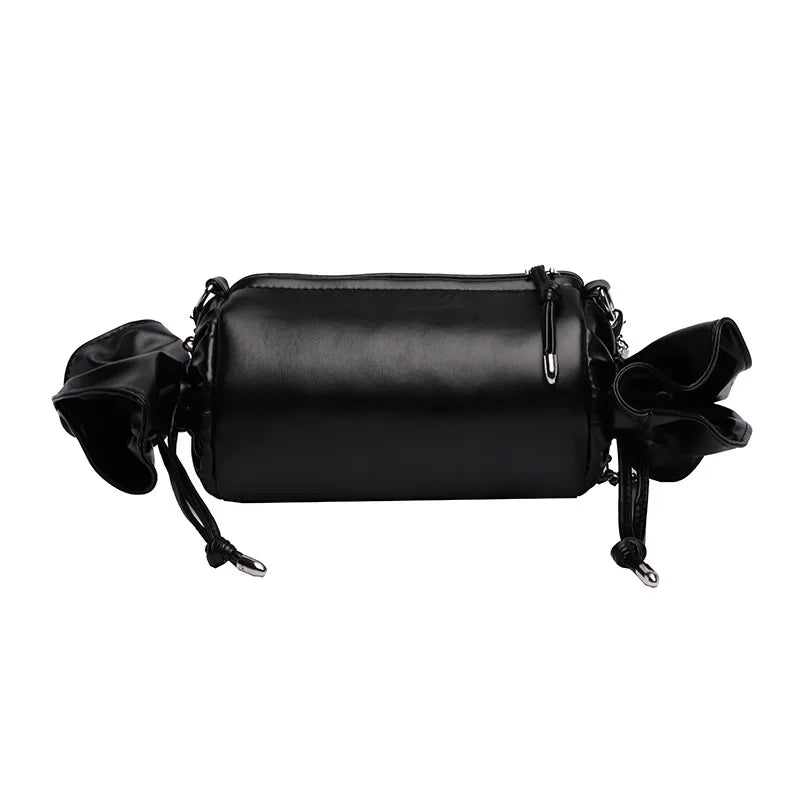 Funny Candy Women Bag Leather Shoulder Bag Chain Pleated Barrel Messenger