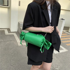 Funny Candy Women Bag Leather Shoulder Bag Chain Pleated Barrel Messenger