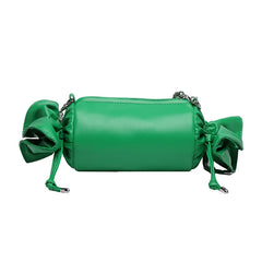 Funny Candy Women Bag Leather Shoulder Bag Chain Pleated Barrel Messenger
