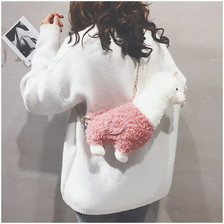 Funny Alpaca Plush Messenger Bag for Women Girls