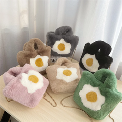 Funny Egg Chain Handbag for Women Winter Soft Shoulder Handbags