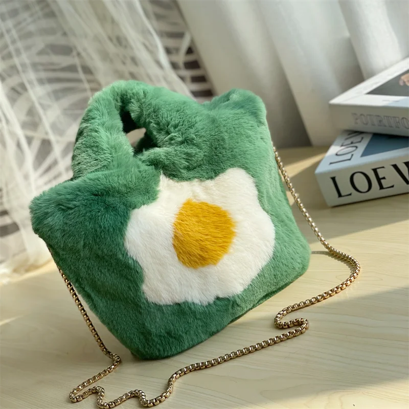Funny Egg Chain Handbag for Women Winter Soft Shoulder Handbags