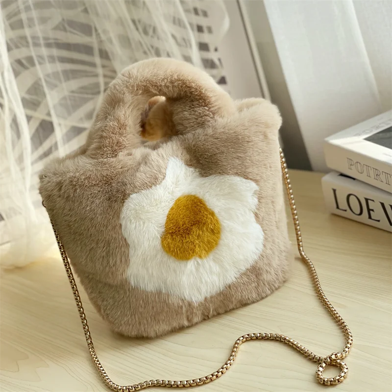 Funny Egg Chain Handbag for Women Winter Soft Shoulder Handbags