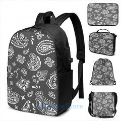 Funny Graphic Bandana Pattern USB Charge Backpack